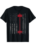Men's T-Shirt Distressed American Flag And Red Weightlifting Barbell Graphic Tee