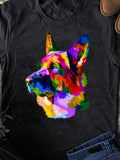 Men's T-Shirt Vivid Multicolor Abstract Pattern On A Realistic German Shepherd Dog