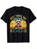 Men's T-Shirt Best Yorkie Dad Ever With Vintage Stripes And Adorable Puppy Dog