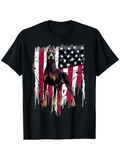 Men's T-Shirt Distrressed American Flag With Watchful Doberman Dog Standing Proudly