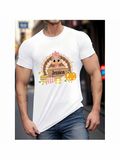 Men's T-Shirt Jessica Colorful Pumpkins And Checkered Patterns Surrounding A Cute Turkey