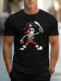 Men's T-Shirt Cartoon Skeleton With Sword Pirate Hat And Red Pants Pirate