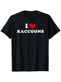 Men's T-Shirt I Love Raccoons Playful Wilderness Among Vibrant Red Heart Raccoons