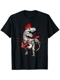 Men's T-Shirt Cartoon Dinosaur With Red Guitar And Mohawk Hair Dinosaur