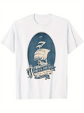 Men's T-Shirt Vintage Sailing Ship With Gulls Flying Over Calm Blue Ocean