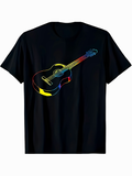 Men's T-Shirt Colorful Neon Lines Flowing Around Electric Guitar