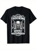 Men's T-Shirt Old School Trucking Skull With Chrome Engine Pipes Brotherhood