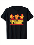 Men's T-Shirt Excuses Make No Muscles Raised Arm With Barbell Motivational Fitness Slogan T Shirt