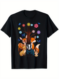 Men's T-Shirt Forest Animals Under Blooming Flowers And Colorful Butterflies Tree