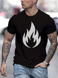 Men's T-Shirt Monochrome Urban Minimalist Style With Bold Flame Motif Graphic Fire