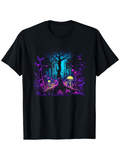 Men's T-Shirt Glowing Mushrooms Among Enchanted Neon Forest Under Midnight Sky Tree
