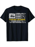 Men's T-Shirt Farmer Grandpa Bold Yellow Stripe With Tractor And Distressed American Flag