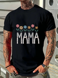 Men's T-Shirt Mama With Pastel Spring Flowers Under Boho Retro Letters