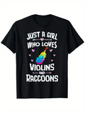 Men's T-Shirt Just A Girl Who Loves Vibrant Cartoon Style Raccoon With Hearts Violins And Raccoons