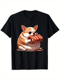 Men's T-Shirt Adorable Cartoon Corgi Eating Juicy Ribs On Plate Dog