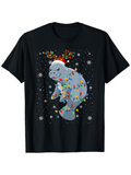 Men's T-Shirt Festive Holiday Lights With Sparkling Winter Snow Surrounding A Happy Manatee