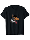 Men's T-Shirt Sophisticated Cartoon Dog Wearing Sunglasses And Red Tie Doberman