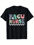 Men's T-Shirt PACU Nurse Playful Pastel Lettering With Checkerboard Flowers