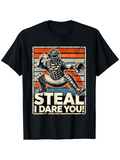 Men's T-Shirt Steal I Dare You Vintage Stripes With Baseball Catcher Ready To Throw Ball