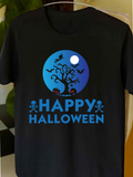 Men's T-Shirt Happy Halloween Spooky Night With Pumpkins Bats And Creepy Tree