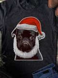 Men's T-Shirt Festive Holiday Spirit With Santa Hat On Grumpy Black Pug Dog