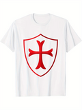 Men's T-Shirt Bold Red Medieval Shield With A Symmetrical Cross Graphic Shield