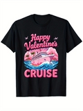 Men's T-Shirt Happy Valentines Cruise With Airplanes Pink Waves And Ocean Liner