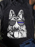 Men's T-Shirt Hand Drawn Dog With Sunglasses Featuring American Flag Pattern