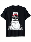 Men's T-Shirt Funny Saying On Red Hat With Bold Penguin Illustration