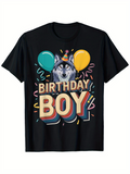Men's T-Shirt Birthday Boy Colorful Balloons With Confetti And Wolf Wearing Party Hat