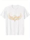 Men's T-Shirt Golden Egyptian Winged Eye With Ankh Amulet Centered Ancient Symbol