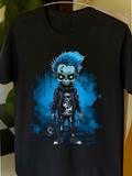 Men's T-Shirt Electric Blue Spray Paint Among Neon Clouds Standing Punk Skeleton