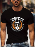 Men's T-Shirt Topp City Graphic With Woman In Top Hat Surrounded By Dollar Signs