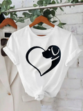 Men's T-Shirt Simple Line Heart Outline With Dog Silhouette Beside Smiling Animal