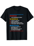 Men's T-Shirt Redhead Warnings And Directions Humor Statement On Black Short Sleeve Shirt