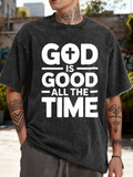 Men's T-Shirt God Is Good Bold White Letters Under Bright Sunlight Faith T Shirt