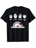 Men's T-Shirt Rock Paper Scissors Table Saw With Funny Bloody Hand Graphic
