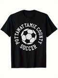 Men's T-Shirt Pottawatamie County Soccer Classic Black And White Printed Soccer Ball