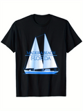 Men's T-Shirt Madeira Beach Florida Glowing Blue Silhouette Of Sailing Yacht At Night Sailboat