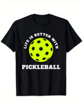 Men's T-Shirt Life Is Better With Pickleball Bright Green Ball With Playful Black Dots Pickleball