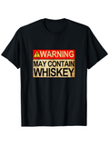 Men's T-Shirt Warning May Contain Whiskey Vintage Style Block Print Shirt