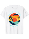 Men's T-Shirt Gulf Of Mexico Est 1550 Retro Sunset Beach Scene With Palm Trees And Ocean