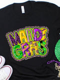 Men's T-Shirt Vivid Carnival Colors With Dotted Outlines Surrounding Funky Mardi Gras Lettering
