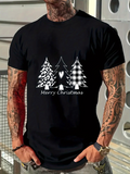 Men's T-Shirt Merry Christmas Monochrome Pine Forest With Winter Holiday Trees