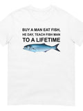 Men's T-Shirt Buy A Man Eat Fish Blue Fish With Large Realistic Fins Simple Watercolor Style