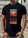 Men's T-Shirt Gulf Of Mexico Retro Sunset Gradient Lines Palm Trees Beach