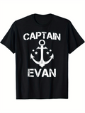 Men's T-Shirt Captain Evan Nautical Anchor Stars On Ocean Theme Tee