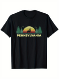 Men's T-Shirt Pennsylvania Sunset Mountains With Pine Trees And Flying Birds Deer