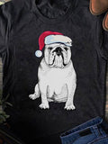 Men's T-Shirt Holiday Spirit Bulldog Wearing Santa Hat On Black Shirt