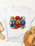 Women's T-Shirt Colorful Baseball Elements Surrounding Bold Lettering Dad